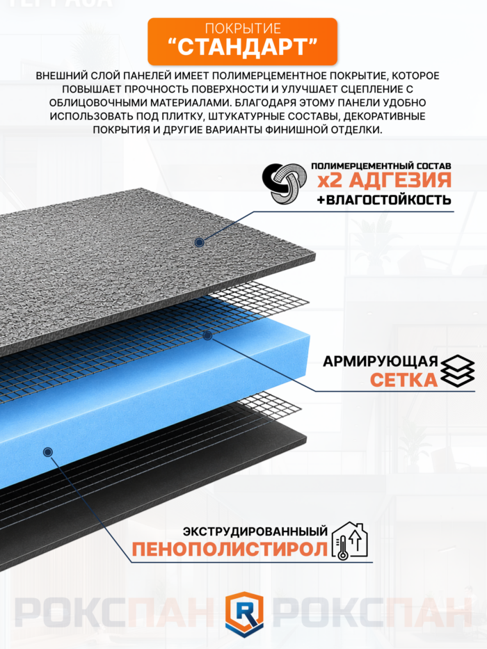 Рокспан теплоизоляционная панель 2500х600х80 мм.  2-х сторонняя армировка — изображение 2